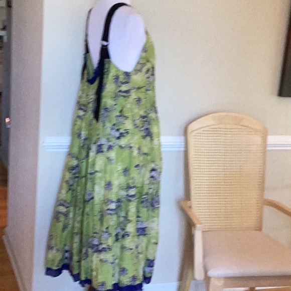 Free People lime green and navy wildlife print low back dress lined w/navy trim - Picture 5 of 15